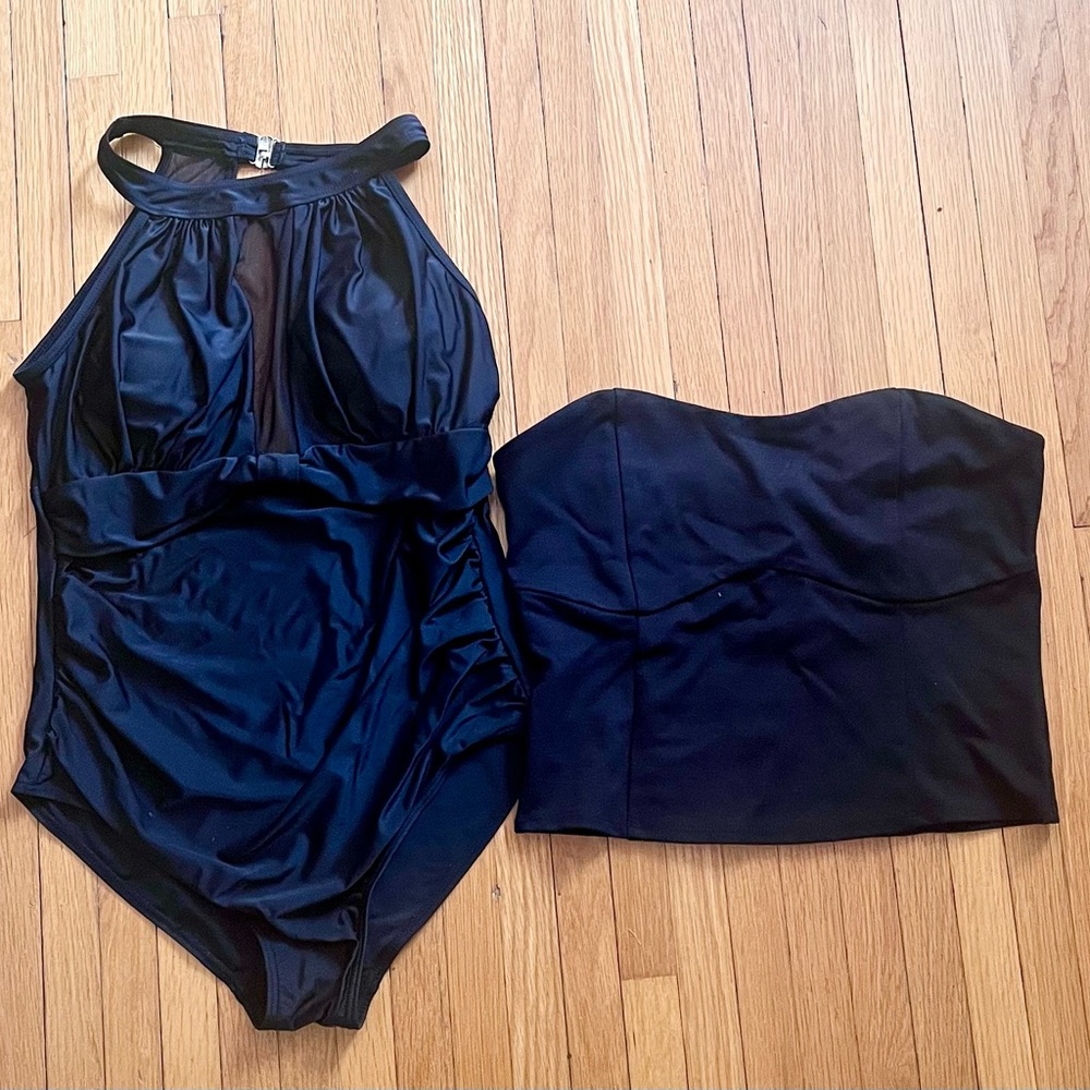 Bundle: black one piece swimsuit and ponte bandeau tube top